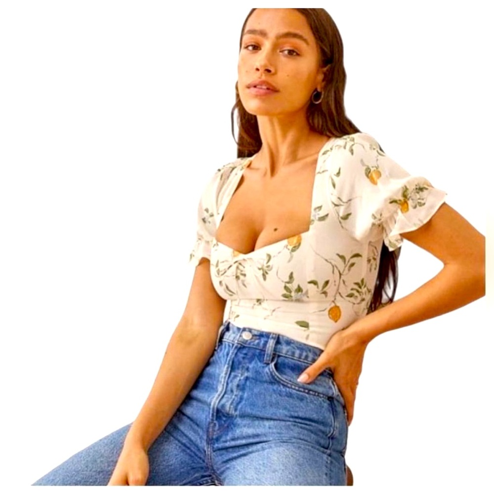Reformation Cream Floral Top